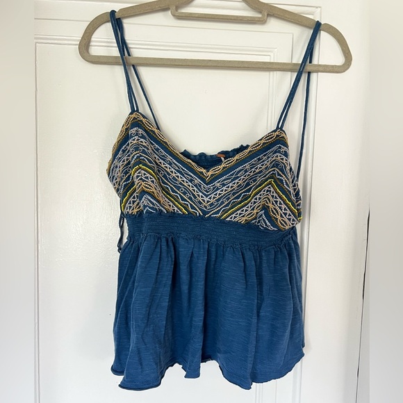 Free People Blue Embroidered Boho Festival Tank Top – Size L - Picture 5 of 6